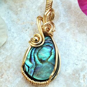 Gold Handmade Abalone Wire Wrapped Pendant 2