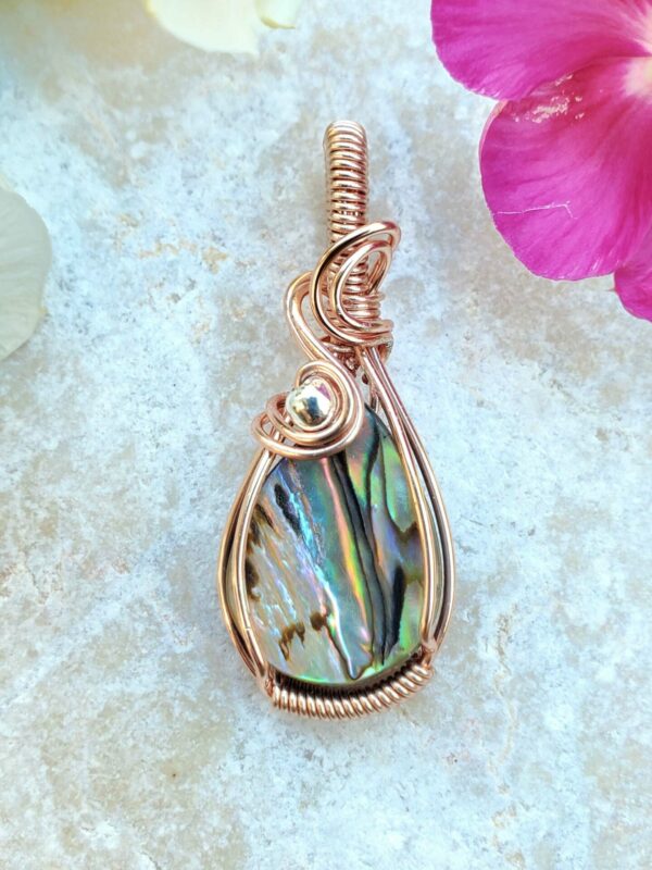 Rose Gold Handmade Abalone Wire Wrapped Pendant