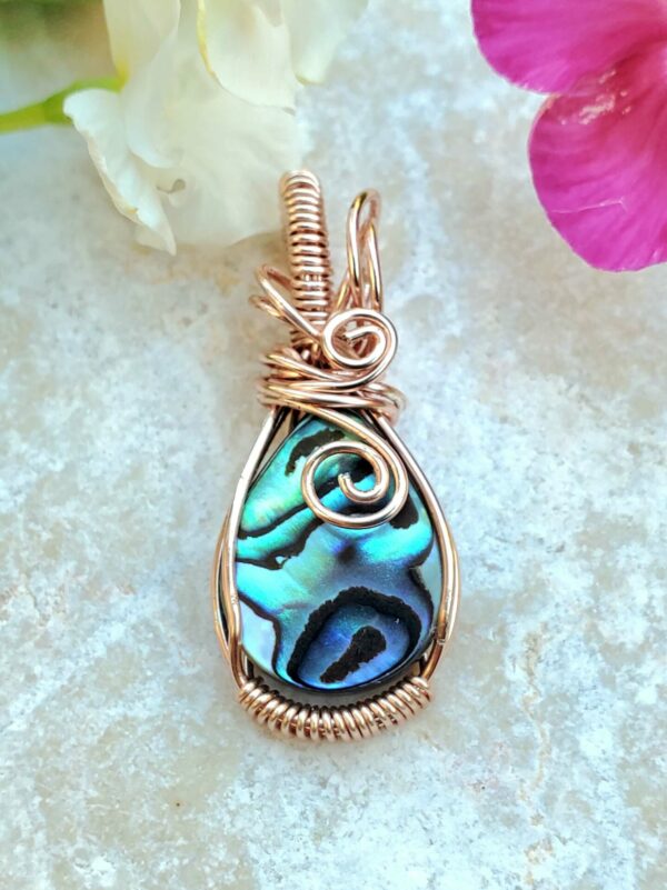 Rose Gold Handmade Abalone Wire Wrapped Pendant