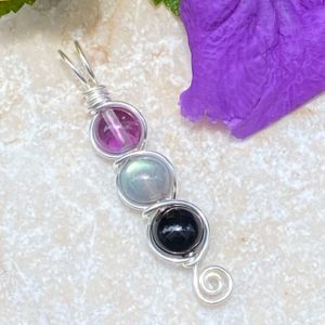 protectiontion pendant handmade wire wrapped gemstones - amethyst, labradorite, black tourmaline beads