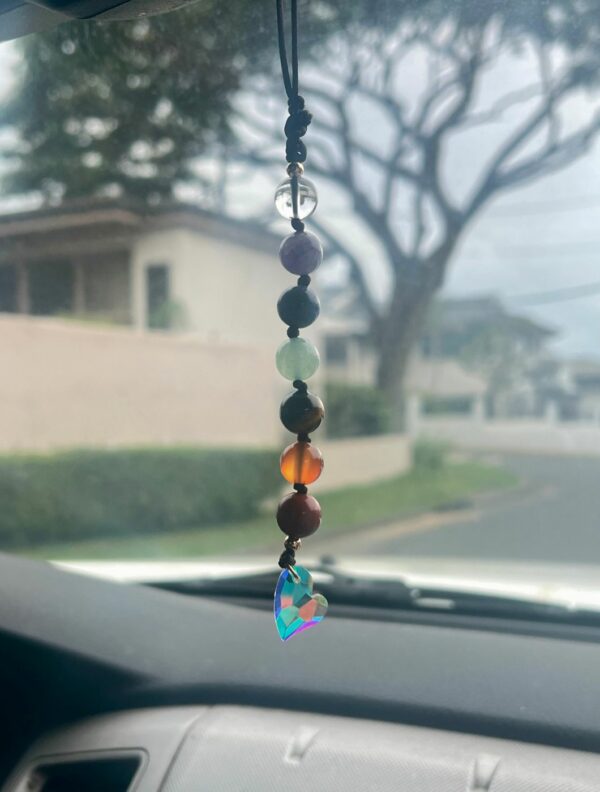 7 chakra crystal suncatcher car charm with heart crystal