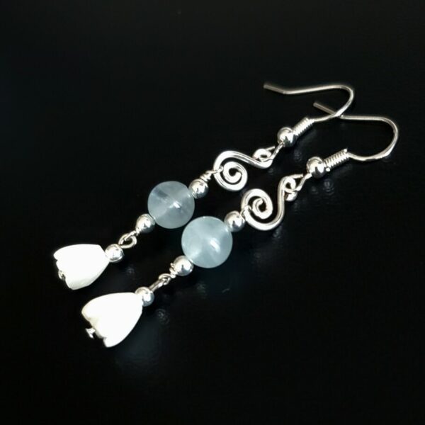 Lemurian Blue Calcite Earrings with Mother of Pearl