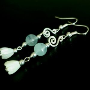 Lemurian Blue Calcite Earrings with Mother of Pearl