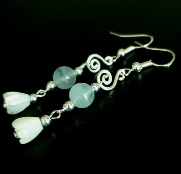 Lemurian Blue Calcite Earrings with Mother of Pearl