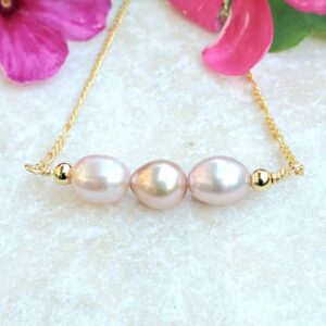 Triple Pearl Bar Necklace | Pastel Colors | Classic Elegance