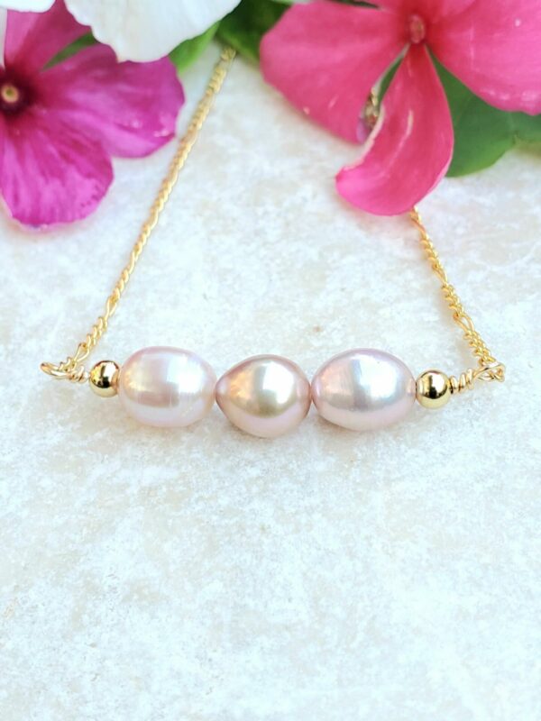 Triple Pearl Bar Necklace | Pastel Colors | Classic Elegance