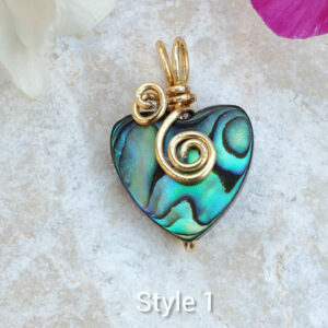 Gold Wire Wrapped Abalone Heart Pendant