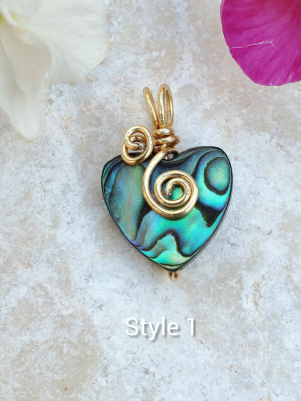 Gold Wire Wrapped Abalone Heart Pendant