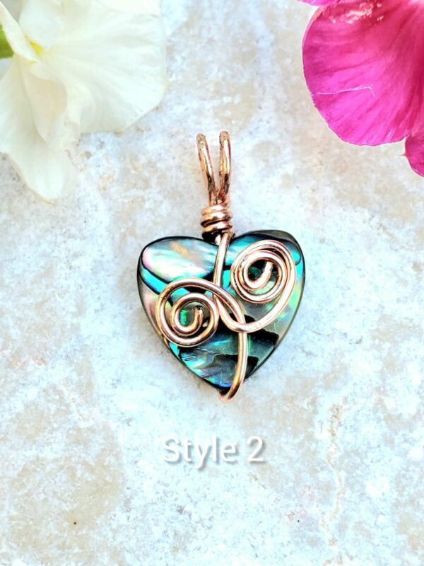 Rose Gold Wire Wrapped Heart Abalone Pendant