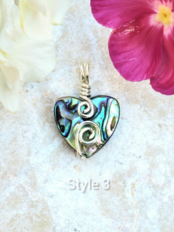 Silver Wire Wrapped Abalone Heart Pendant