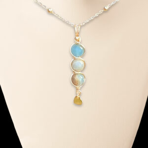 Gold Wire Wrapped Lemurian Blue Calcite Crystal Beaded Necklace