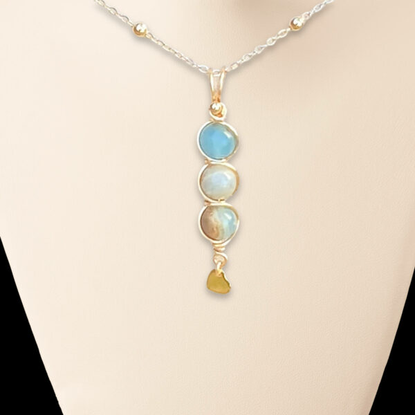 Gold Wire Wrapped Lemurian Blue Calcite Crystal Beaded Necklace