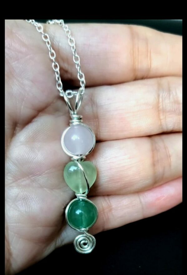 rose quartz, prehenite, green aventurine pendant necklace