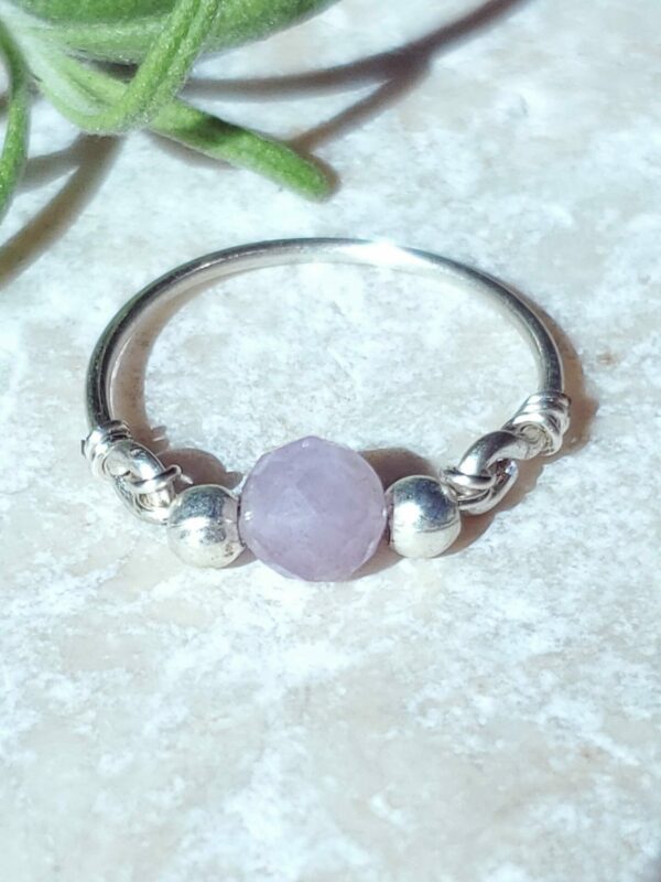 Handmade Kunzite ring with a delicate pink lilac hue.