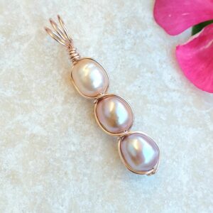 Triple Pearl Pendant Necklace | Peach, Pink, Lavender in Rose Gold