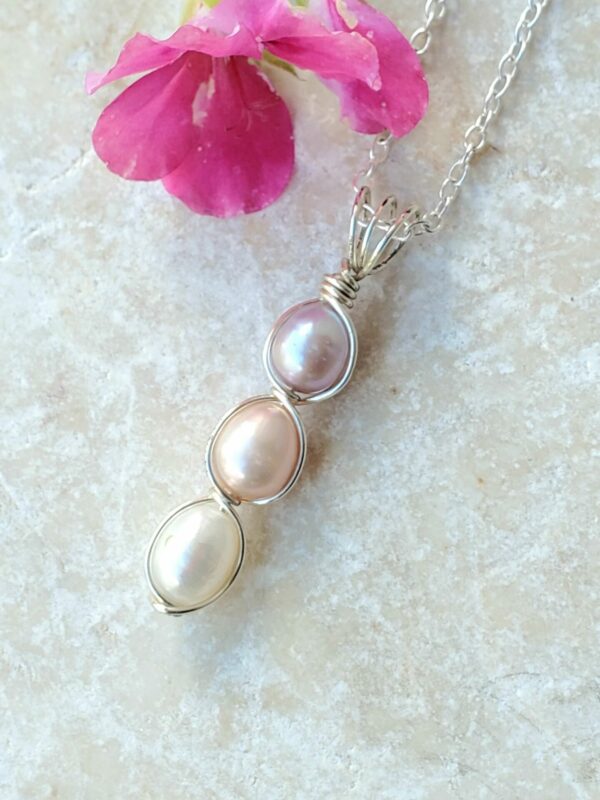 Tri-Color Pearl Necklace | Peach, Pink, Lavender in Silver