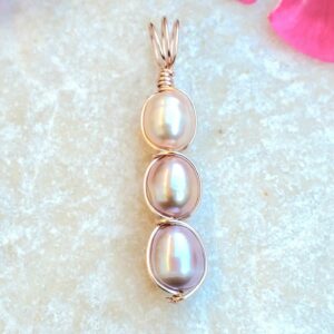 Triple Pearl Pendant Necklace | Peach, Pink, Lavender in Rose Gold