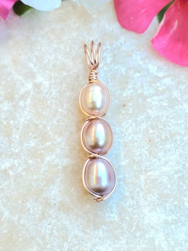 Triple Pearl Pendant Necklace | Peach, Pink, Lavender in Rose Gold